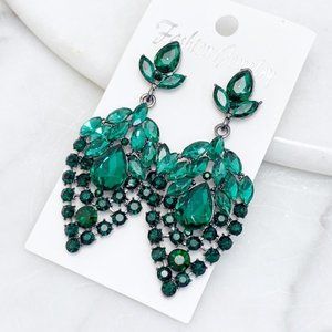 Prom Pageant Bridal Jewelry - Green Crystal Prom Pageant Bridal Occasion Earring Prom Pageant Bridal Jewelry - Green Crystal Prom Pageant Bridal Occasion Earring